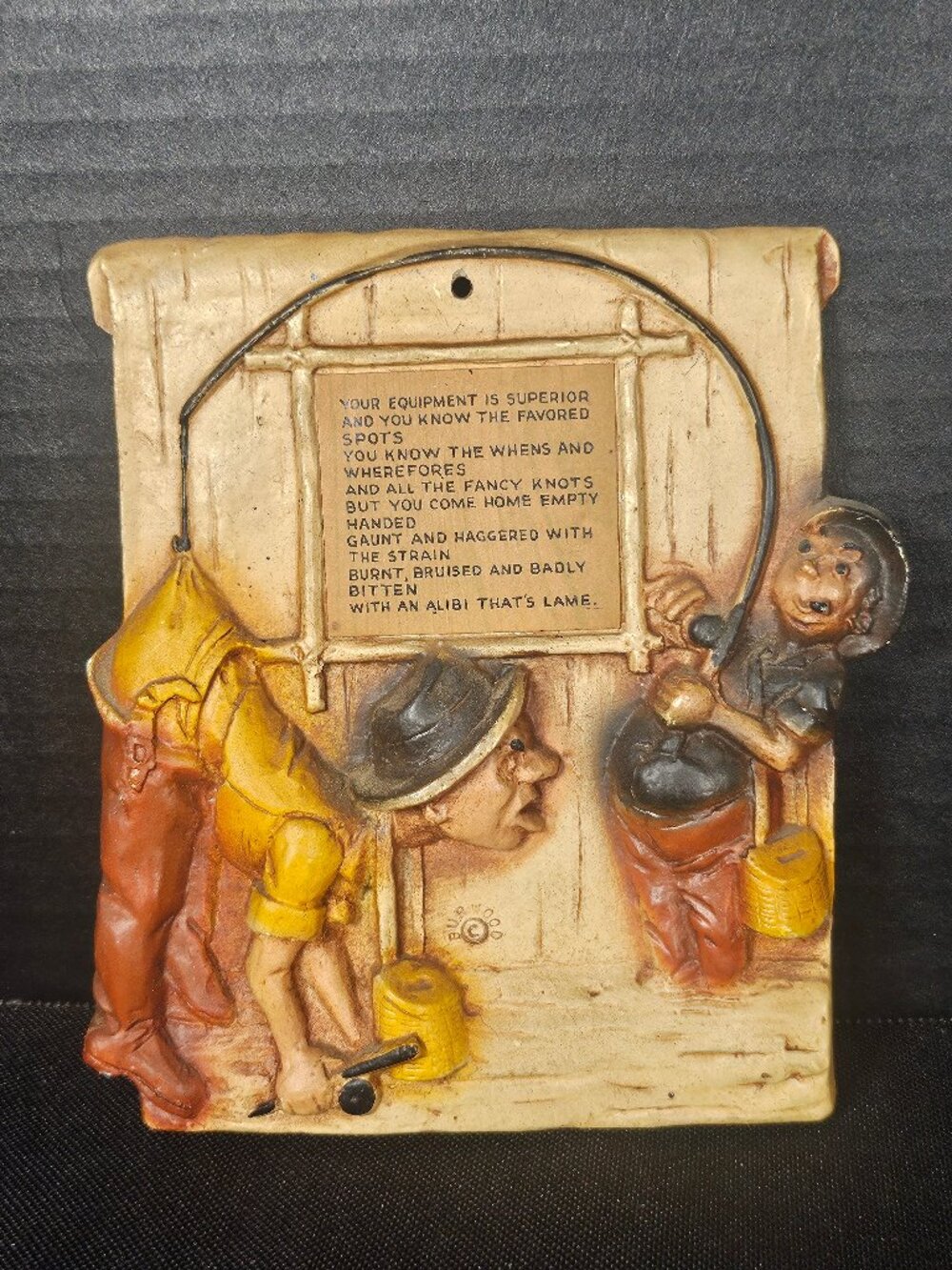 Burwood Products Mid Century 3D Fishing Wall Plaque Retro Man Cave Decor